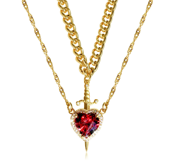 Heart Dagger Piercing Heart Pendant Necklace Set, Sparkling Zircon Clavicle Chain for Women