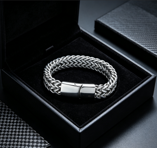 Titanium Steel Bracelet, Stainless‑Steel Braided Double‑Sided Dragon Bone Magnetic Clasp