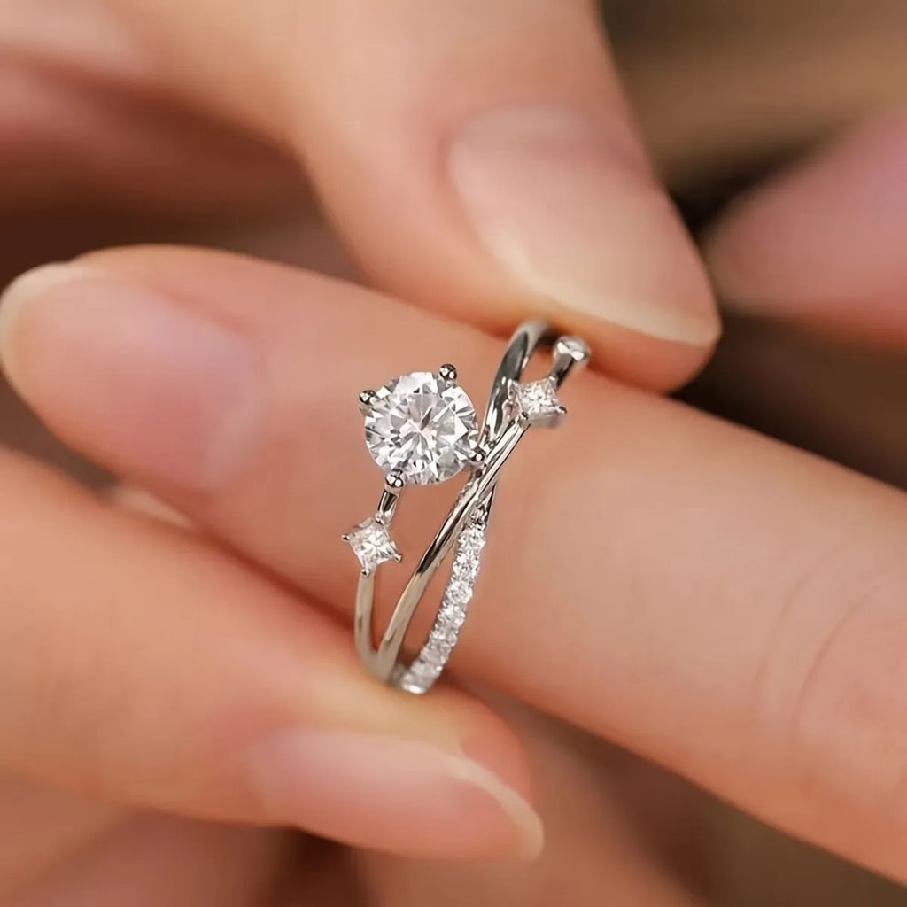 Adjustable Open Moissanite Ring, Micro Inlaid Zircon Ladies Index Finger Jewelry