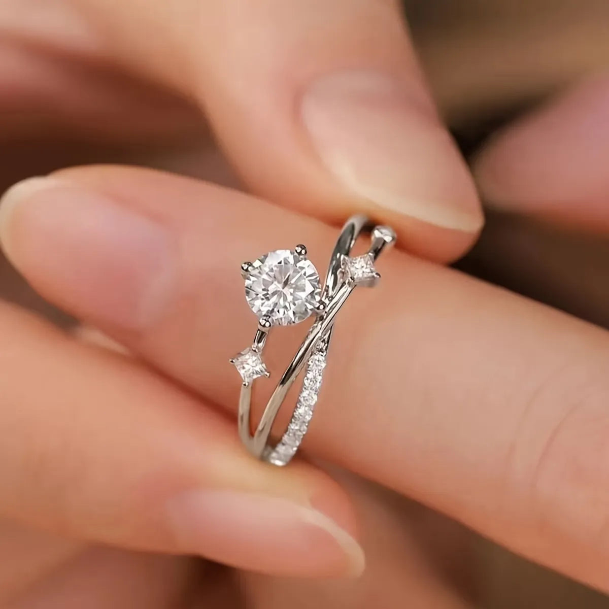 Adjustable Open Moissanite Ring, Micro Inlaid Zircon Ladies Index Finger Jewelry