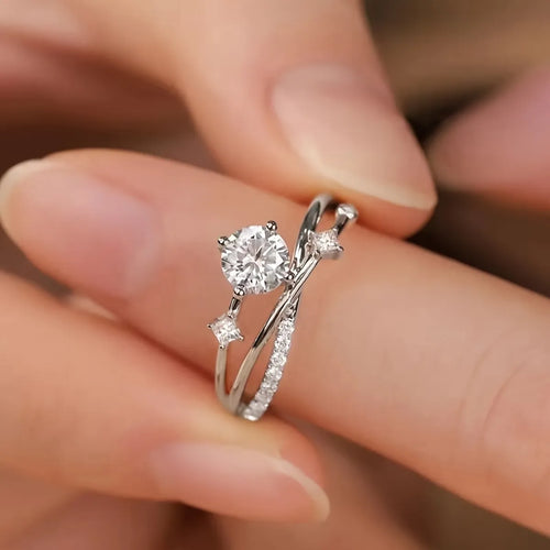 Adjustable Open Moissanite Ring, Micro Inlaid Zircon Ladies Index Finger Jewelry