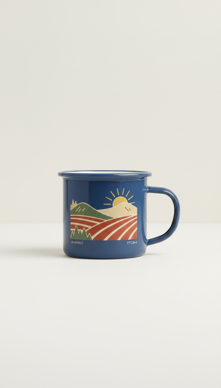 Enamel mug with porcelain blue nostalgic print