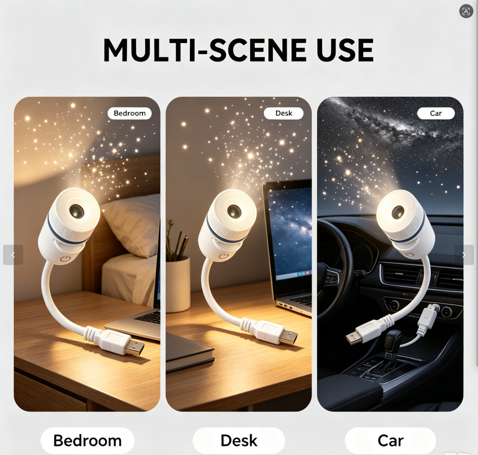 Mini Projector Night Light, Star Sky Projection Lamp, Eye‑Friendly Bedroom Ambient Light for Sleeping
