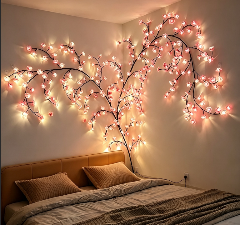 Remote‑Controlled LED Cherry Blossom Tree Vine Light, Flexible Wall Hanging Decor Lamp