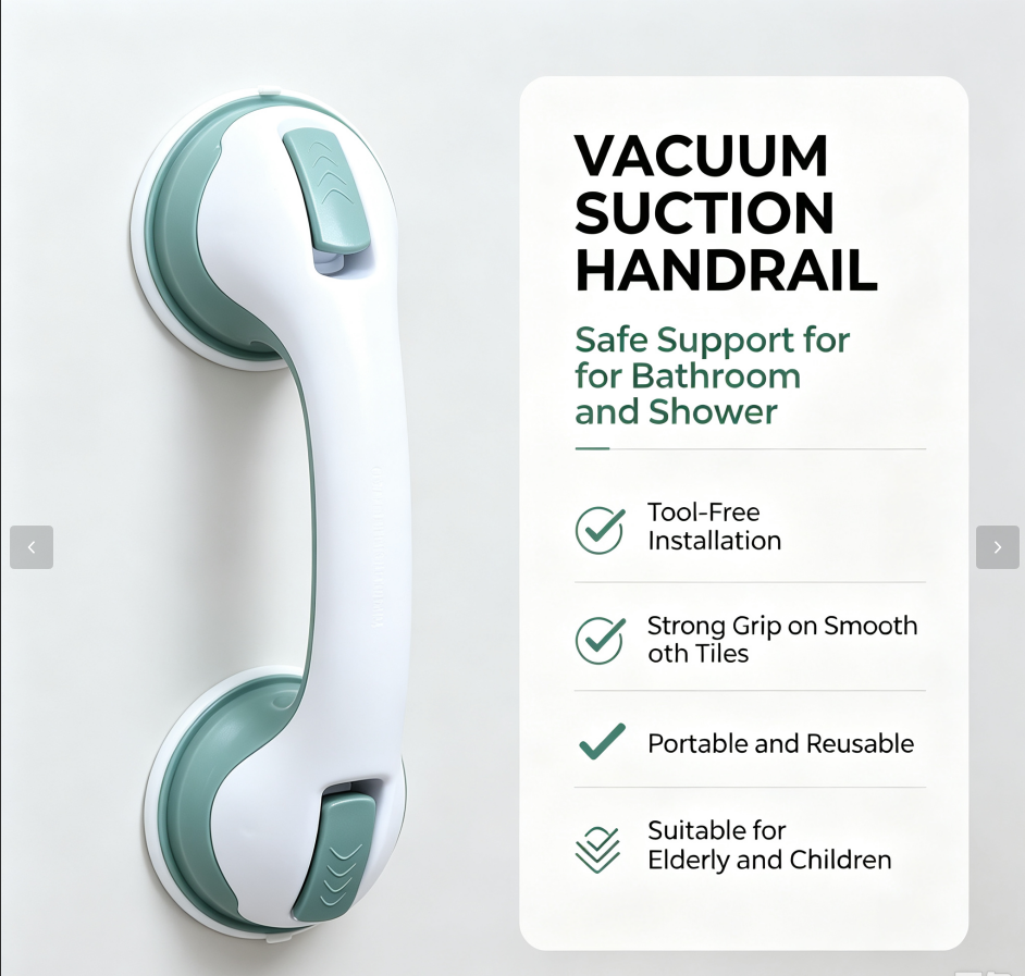 Drill‑Free Suction Grab Bar, Strong Suction Cup Safety Handle for Bathroom