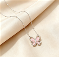 Minimalist High-end Strawberry Quartz Butterfly Pendant, Dainty Clavicle Necklace For Women