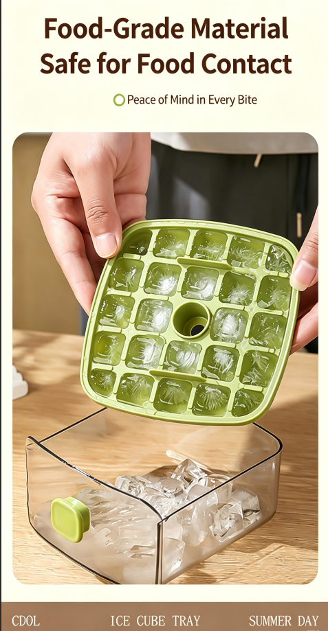 Double Layer Press Ice Cube Mold, One Press Easy Release Ice Tray, Reusable Stackable Ice Maker for Whiskey, Coffee & Cocktails