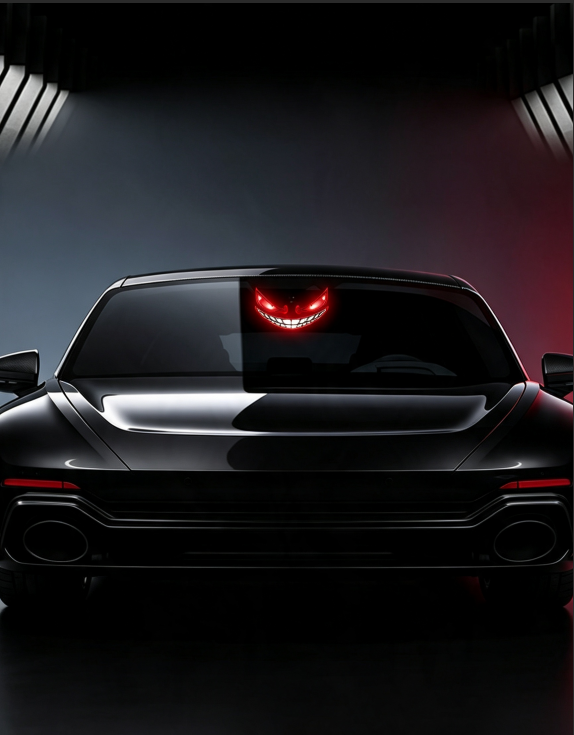 Solar Powered Dynamic Devil Face LED Warning Light, Car Exterior Decor Lamp