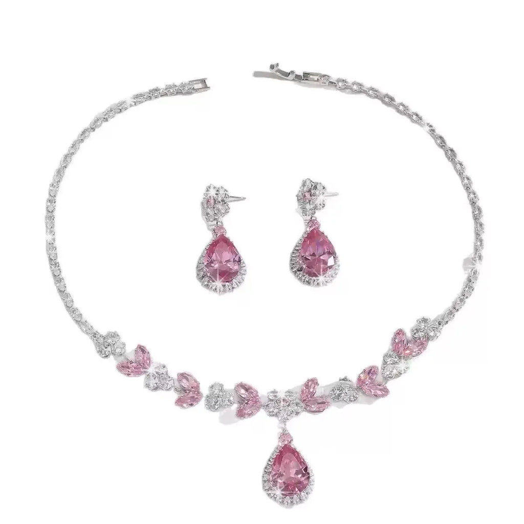 Shiny Zircon Pearl Necklace & Earrings Jewelry Set