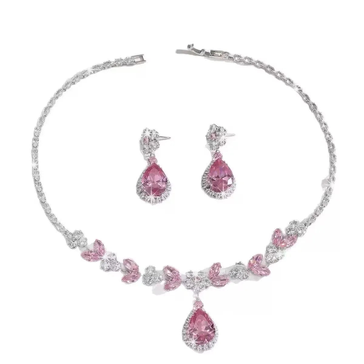 Shiny Zircon Pearl Necklace & Earrings Jewelry Set