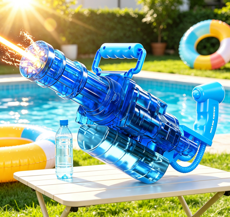 Electric Gatling Water Gun Toy for Kids, Water Blaster with Flame‑Effect Light