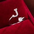 Simple Daily Women Open Ring, Micro Inlaid Zircon Letter Adjustable Finger Jewelry