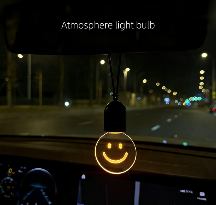 Rechargeable Vibration‑Activated Smiley Car Hanging Lamp, Retro Edison Decor Light