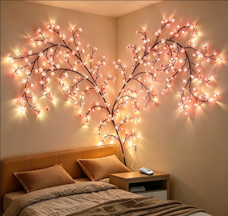 Remote‑Controlled LED Cherry Blossom Tree Vine Light, Flexible Wall Hanging Decor Lamp