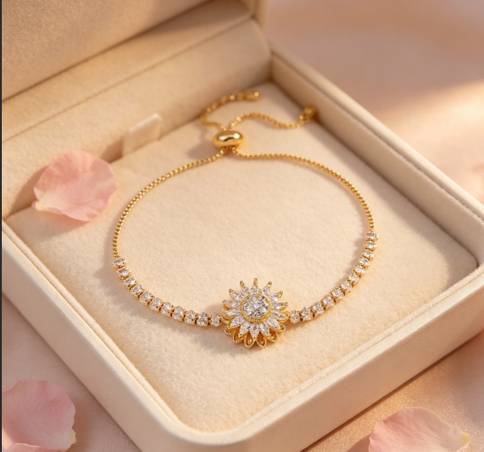Women Rotatable Sunflower Bracelet, Spinning Fidget Relief Zircon Wrist Jewelry Fashion Adjustable Bracelet