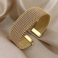Trendy European Luxury Gold Stainless Steel Open Bangle, Niche High-End Stackable Wrist Jewelry For Women