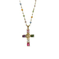 Sweet Cool Niche Cross Pendant Necklace, Super Sparkly Color Zircon Dopamine Beaded Clavicle Chain For Women