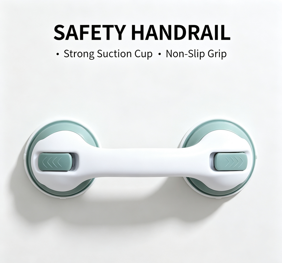 Drill‑Free Suction Grab Bar, Strong Suction Cup Safety Handle for Bathroom
