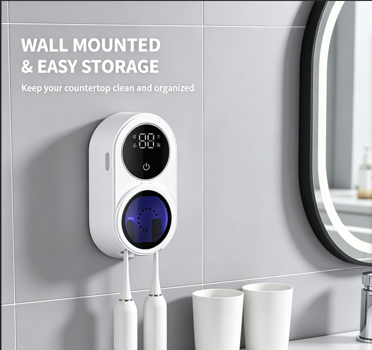 Mini Smart Double‑Person Ultraviolet Toothbrush Holder, Automatic Wall‑Mounted Toothbrush Sterilizer for Home