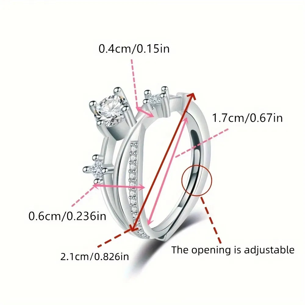 Adjustable Open Moissanite Ring, Micro Inlaid Zircon Ladies Index Finger Jewelry