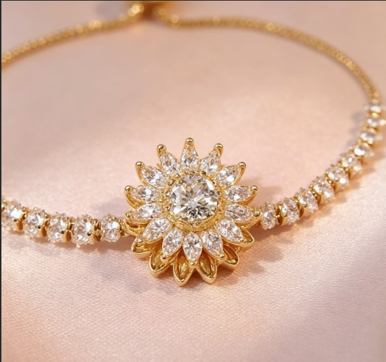 Women Rotatable Sunflower Bracelet, Spinning Fidget Relief Zircon Wrist Jewelry Fashion Adjustable Bracelet