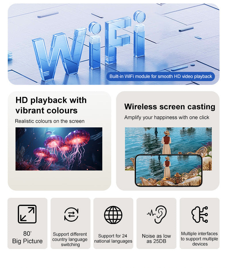 HY300 Mini Projector, Wireless Screen Mirroring, Supports 1080P, Portable Tube Home Theater