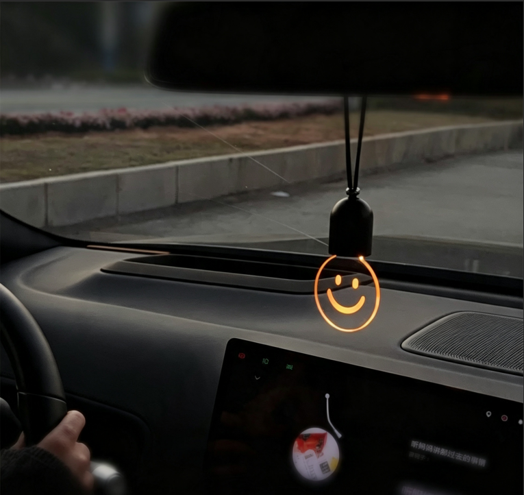 Rechargeable Vibration‑Activated Smiley Car Hanging Lamp, Retro Edison Decor Light