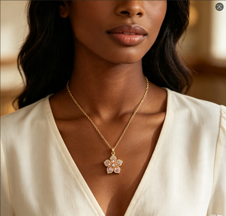 Elegant 360° Rotatable Bauhinia Zircon Necklace, Shiny Flower Pendant Women Luxury Jewelry
