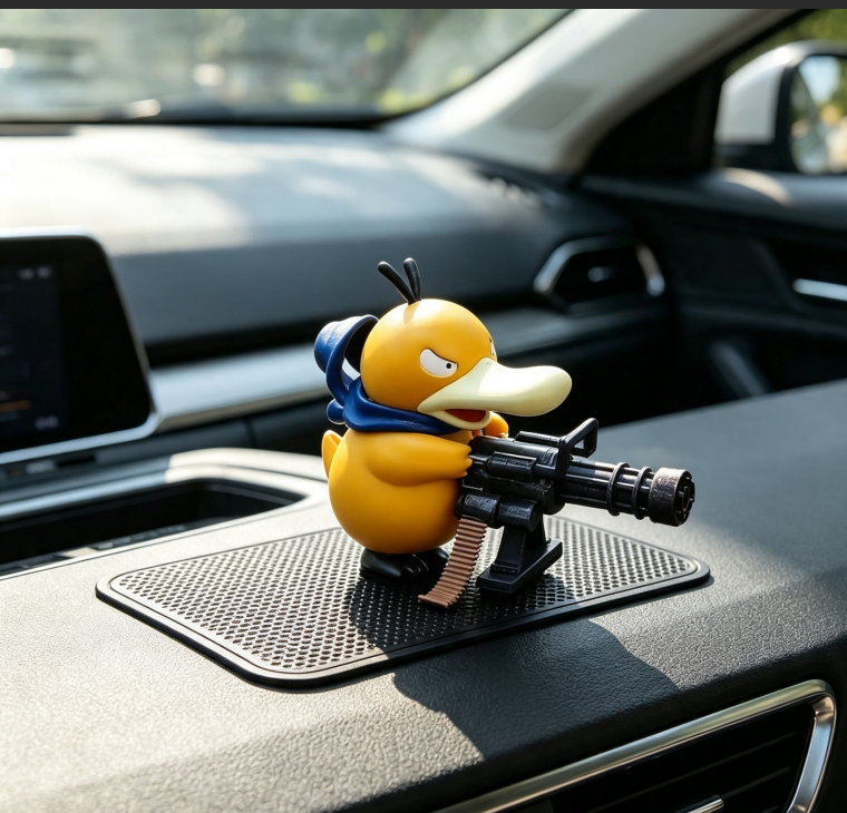Funny Gatling Psyduck Figurine, Cool Duck Car Interior & Desktop Decor Accessory