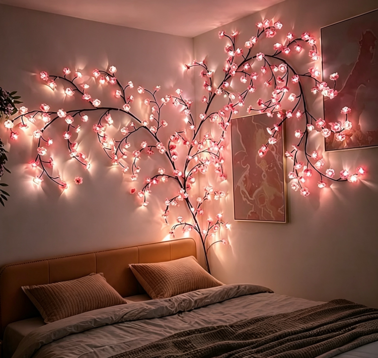 Remote‑Controlled LED Cherry Blossom Tree Vine Light, Flexible Wall Hanging Decor Lamp