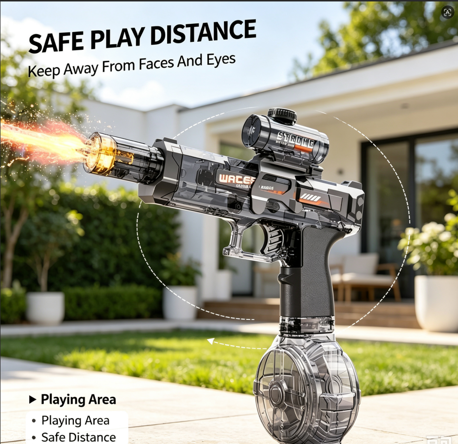 Electric Water Gun, High‑Speed Burst Shooting Toy with Recoil Action & Cool Flashing LED Light