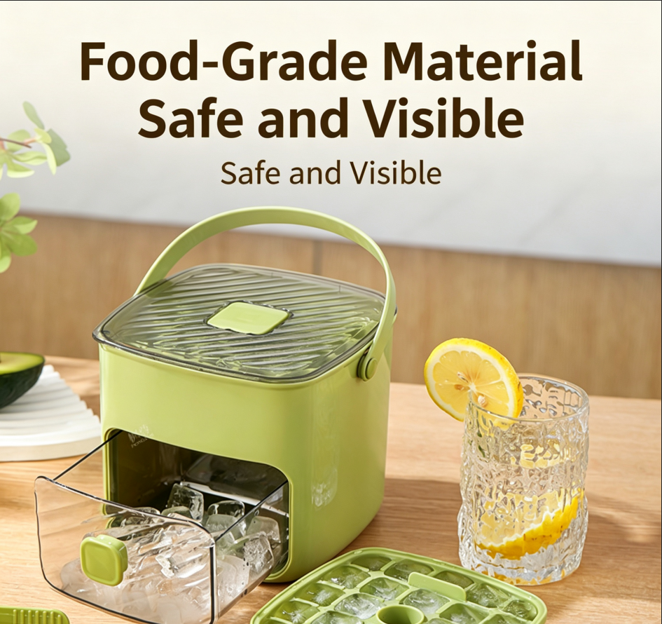 Double Layer Press Ice Cube Mold, One Press Easy Release Ice Tray, Reusable Stackable Ice Maker for Whiskey, Coffee & Cocktails
