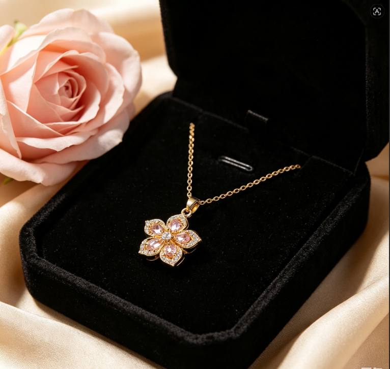 Elegant 360° Rotatable Bauhinia Zircon Necklace, Shiny Flower Pendant Women Luxury Jewelry