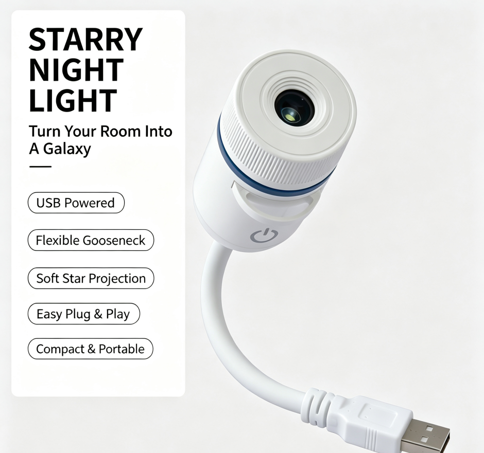 Mini Projector Night Light, Star Sky Projection Lamp, Eye‑Friendly Bedroom Ambient Light for Sleeping