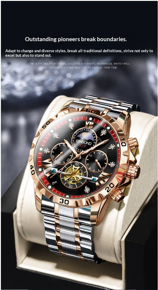 Binbang Luxury Men Quartz Watch, Flywheel Luminous Waterproof Business Timepiece For Students Offic