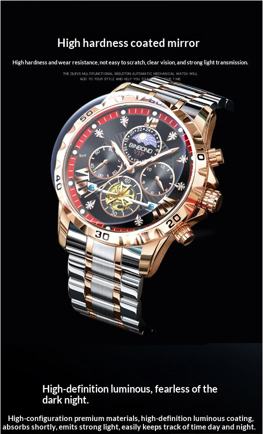 Binbang Luxury Men Quartz Watch, Flywheel Luminous Waterproof Business Timepiece For Students Offic