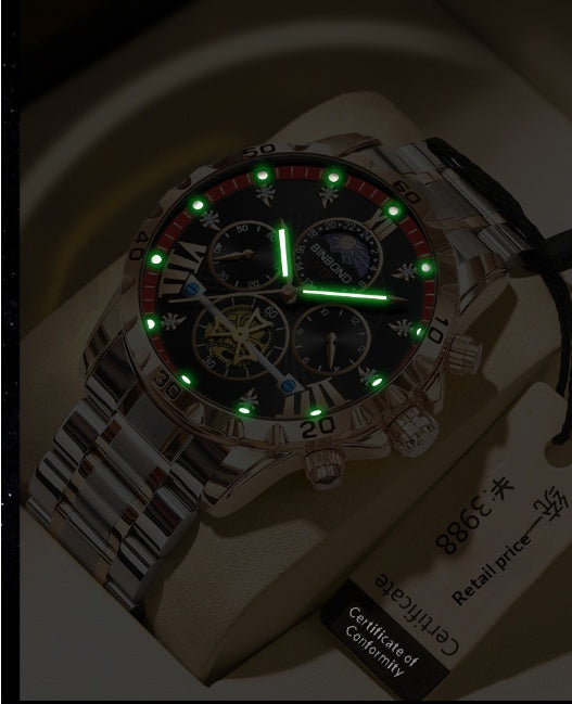 Binbang Luxury Men Quartz Watch, Flywheel Luminous Waterproof Business Timepiece For Students Offic