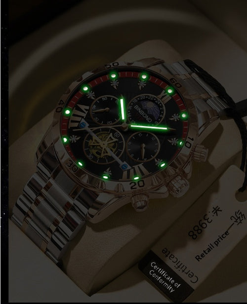 Binbang Luxury Men Quartz Watch, Flywheel Luminous Waterproof Business Timepiece For Students Offic
