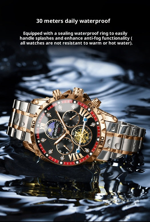 Binbang Luxury Men Quartz Watch, Flywheel Luminous Waterproof Business Timepiece For Students Offic