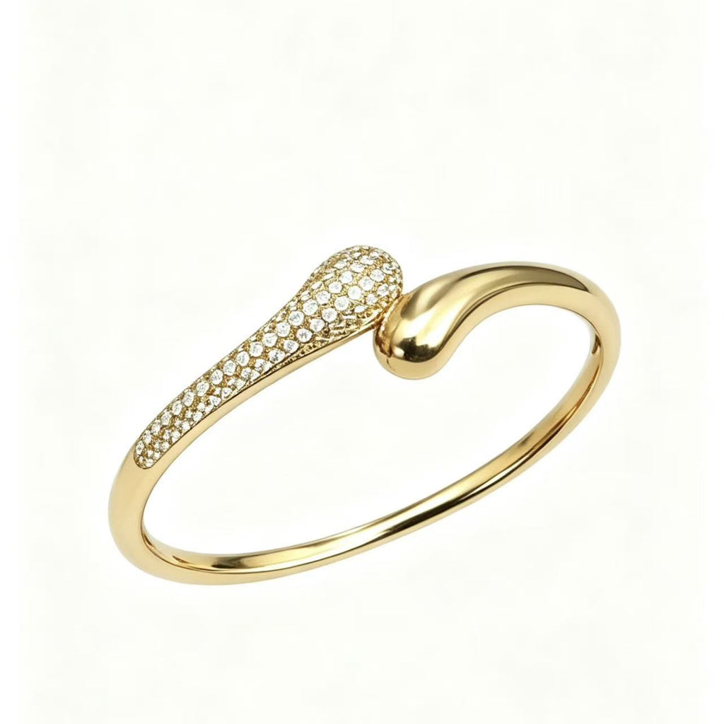 Luxury Niche Snake Waterdrop Full Paved Zircon Bangle, Anti-fade Gold Plated Designer Bracelet