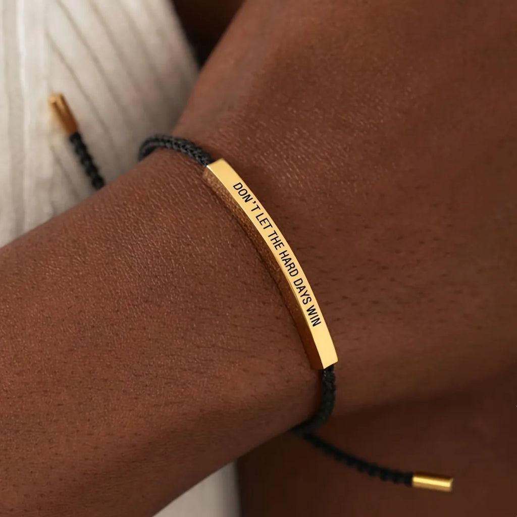 Stainless Steel Curved Tube Motivational Braided Bracelet - Adjustable Pull