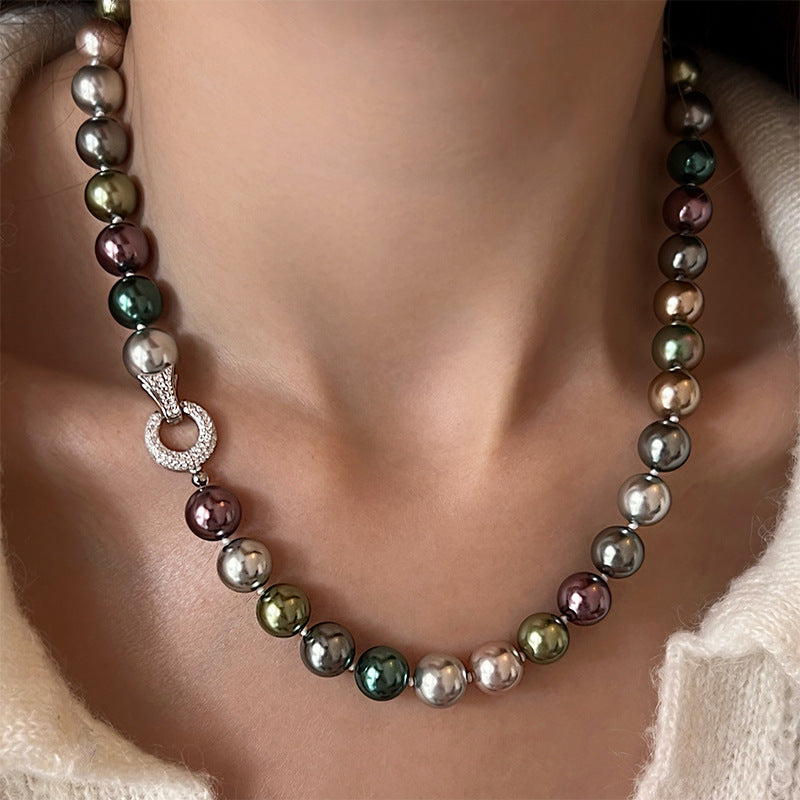 Luxury French Court Multi-layer Stackable Pearl Necklace, Rhinestone Inlaid Elegant Sweater Chain