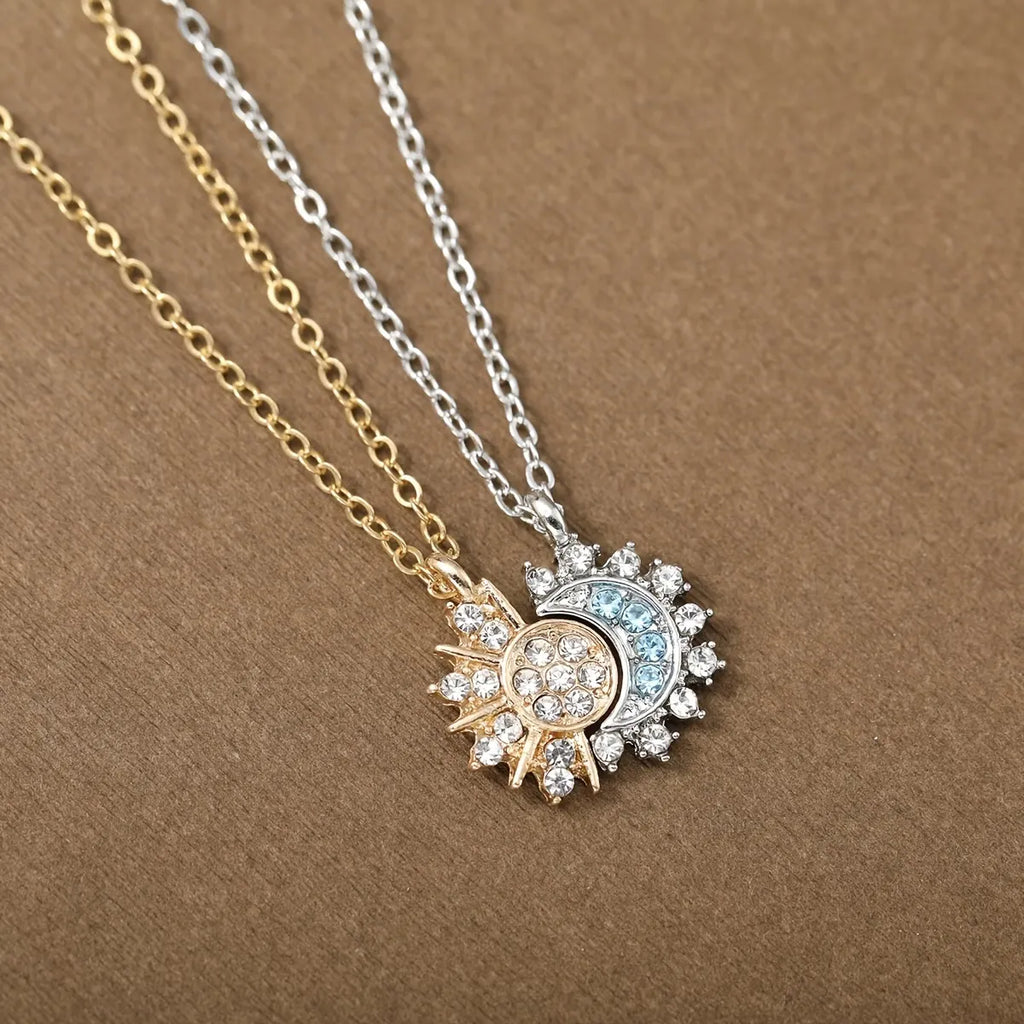 Sun & Moon Layered Necklace - Vintage Crystal Design for Women