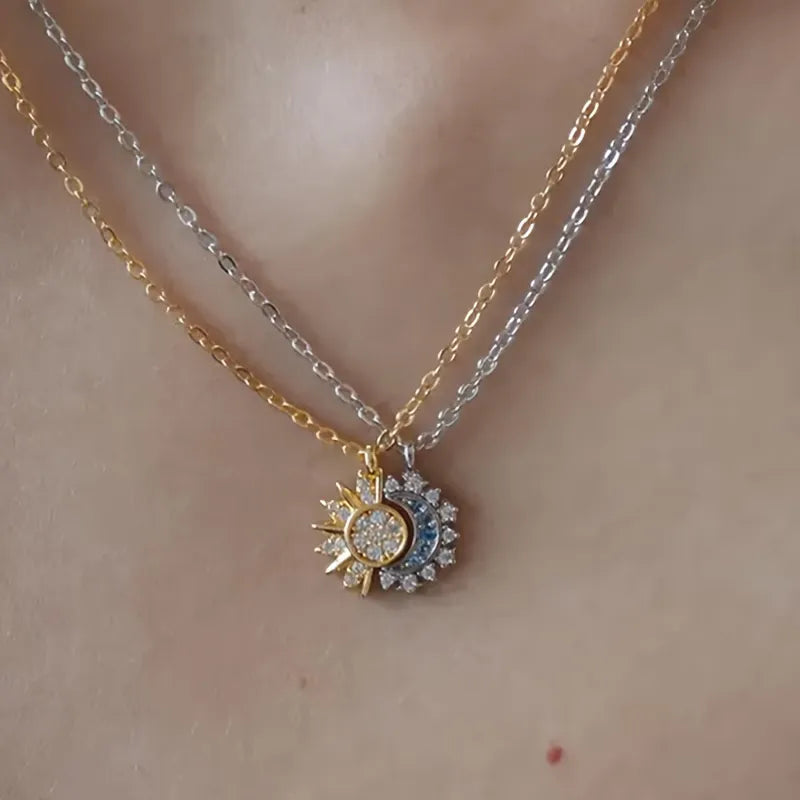 Sun & Moon Layered Necklace - Vintage Crystal Design for Women