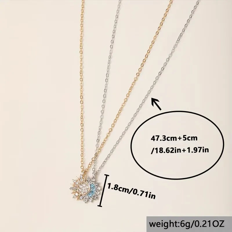 Sun & Moon Layered Necklace - Vintage Crystal Design for Women