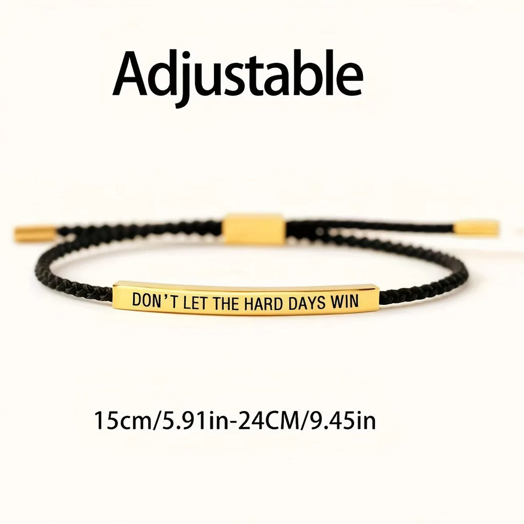 Stainless Steel Curved Tube Motivational Braided Bracelet - Adjustable Pull