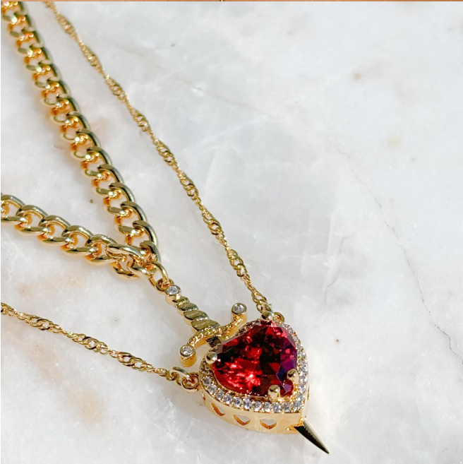 Heart Dagger Piercing Heart Pendant Necklace Set, Sparkling Zircon Clavicle Chain for Women