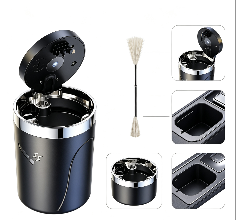 One‑Touch Open Car Ashtray, Portable Odor‑Sealing Vehicle Ash Holder with Lid