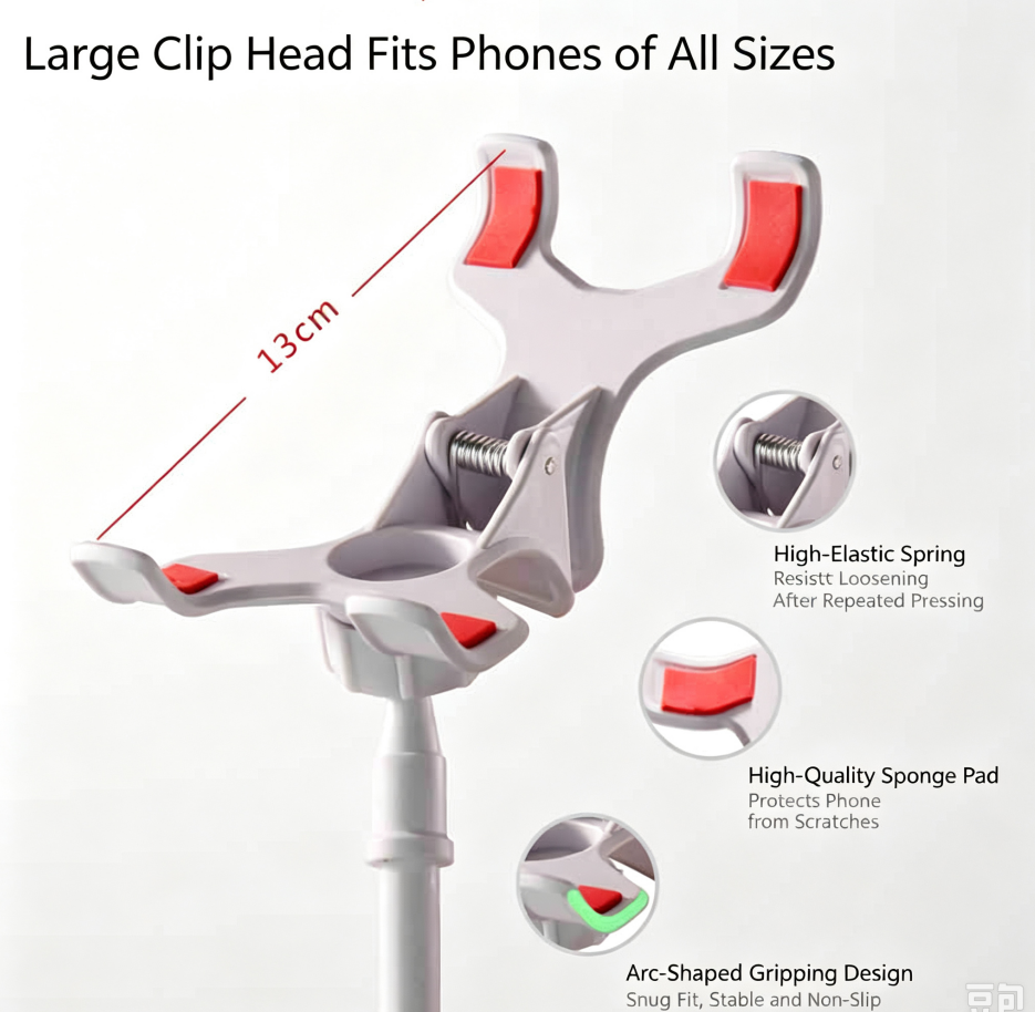 Dual Clip Lazy Phone Stand for Live Streaming, Desktop & Bedside Use