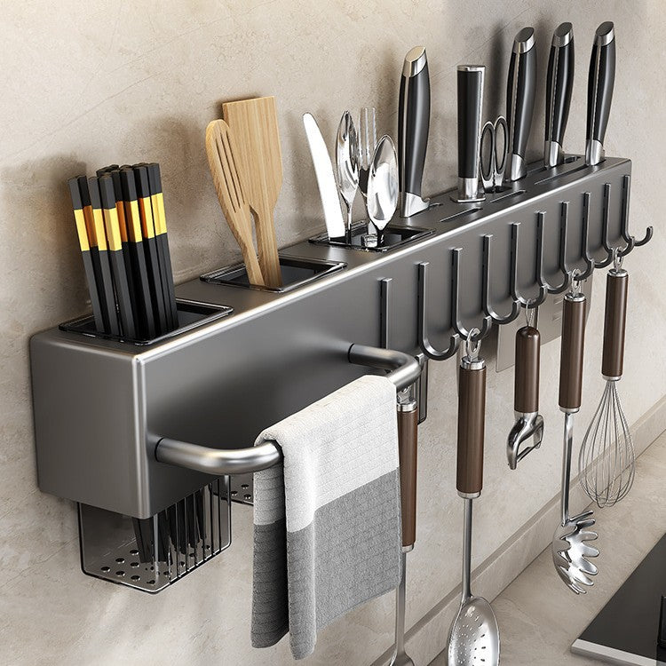 Wall‑Mounted Kitchen Utensil Storage Rack, Multi‑Function Knife & Chopstick Holder